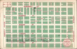 Map of Twenty Fifth to Fourteenth Streets and Guerro through Folsom Streets San Francisco, CA Postcard Postcard Postcard
