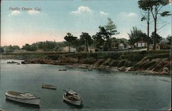 View of Beach Houses and Boats on Water Postcard