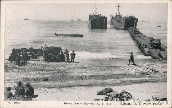 Beach Scene Showing L. S. T. s Navy