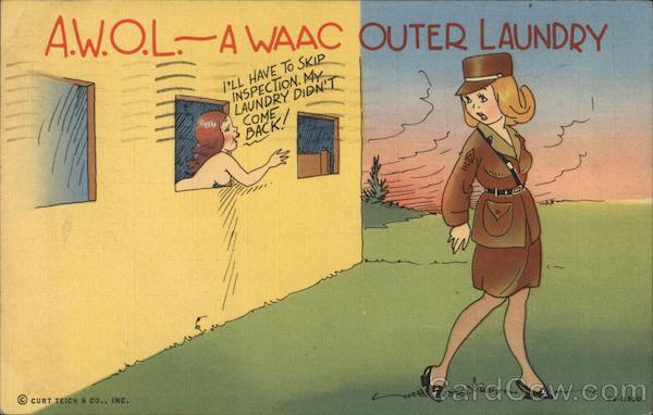 A woman leaning out a window talking to another woman who is in the Women's Army Auxiliary Corp