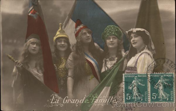 Five Women in Front of Different Country Flags World War I
