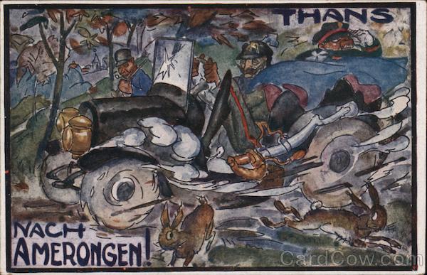 German soldiers drive through the country/forest World War I