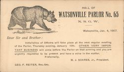 Hall of Watsonville Parlor No. 65. N.S.G.W. Postcard