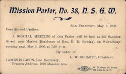 Mission Parlor, No. 38, N.S.G.W. Postcard