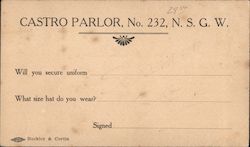 Castro Parlor, No. 232, N.S.G.W. Postcard