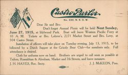 Castro Parlor No. 232 N.S.G.W.- Don't Forget the Annual Picnic will be held Next Sunday June 27, 1915, at Idylwood Park Postcard