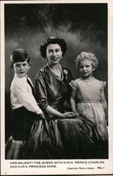 Her Majesty the Queen with H.R.H. Prince Charles and H.R.H. Princess Anne. Postcard