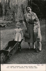 Queen Elizabeth with the Duke of Cornwall and Princess Anne as children Postcard
