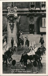 Buckingham Palace. H.M. the Queen takes Salute. Postcard