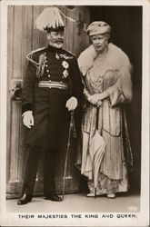 Black and white picture of the King and Queen. Postcard