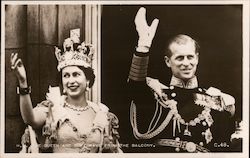 H.R.H. The Queen and Duke Wave From the Balcony Postcard