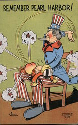 Remember Pearl Harbor!  Uncle Sam Spanking Japanese Postcard