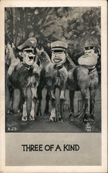 Three of a Kind - Three Dictators on Horses WWII Postcard