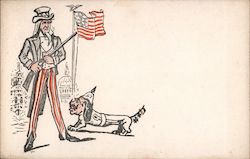 Uncle Sam with a Gun Standing Next to a Flag Postcard