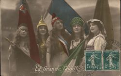 Five Women in Front of Different Country Flags Postcard
