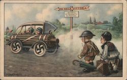 Young Boys in Military Uniforms Driving a Nazi Car World War II A. Bertiglia Postcard Postcard Postcard