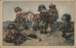 Four Young Boys Dressed in Military Uniforms Containing a Lion World War II A. Bertiglia Postcard Postcard Postcard