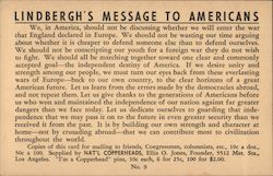Lindbergh's Message to Americans Postcard