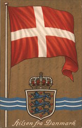 Picture of the Denmark flag and crest Postcard