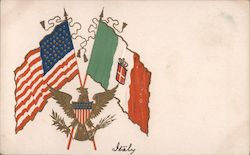 The Eagle holding both the American flag and the Italian flag Postcard