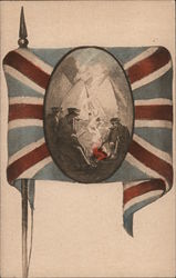 British Flag and Soldiers at a Camp Fire Postcard