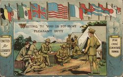 Writing to You is my Most Pleasant Duty - Military Men Writing Letteres Postcard