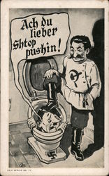 Hitler Being Pushed into a Toilet by Stalin Postcard