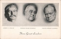 Black & white faces of Joseph V. Stalin, Franklin Delano Roosevelt, and Winston Spencer Churchill Postcard