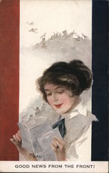 Lady Gets Good News from the Front - French Flag Postcard