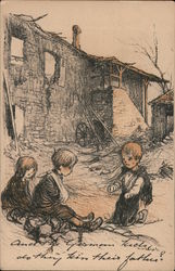 Orphans of War:  War orphans : three hurt and wounded children alone by bombed building Postcard