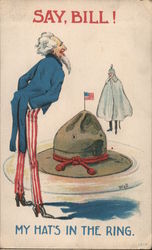 Say, Bill! My hat's in the ring Postcard