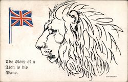 Picture of a lion with a British flag. Postcard