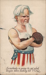 Uncle Sam dressed as a boxer; in boxing gloves and shorts Postcard