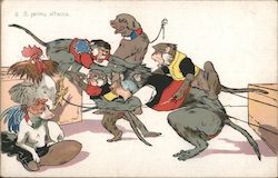 WWI Nation - Monkeys Attacking Other Animals Postcard