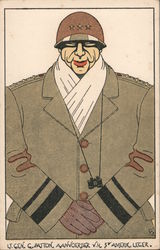 Lt. Gen. G. Patton. AAnvoerber V.H. 3rd Amerik. Leger. Caricature Postcard
