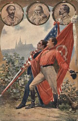 1912 Sokol Two Men Carrying American and Spanish Flags Postcard
