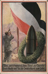 A Man Raising a German Flag Postcard