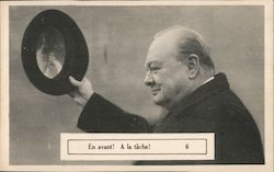 Winston Churchill holding his hat Postcard
