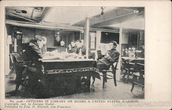Officer's in Library on Board United States Warship