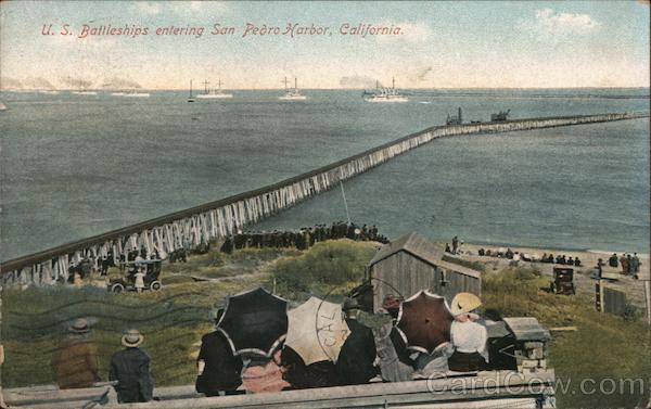 U.S. Battleships Entering San Pedro Harbor Great White Fleet
