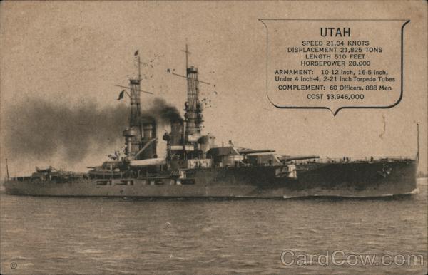 Utah - Speed 21.04 Knots, Displaced 21,825 Tons, Length 510 Feet