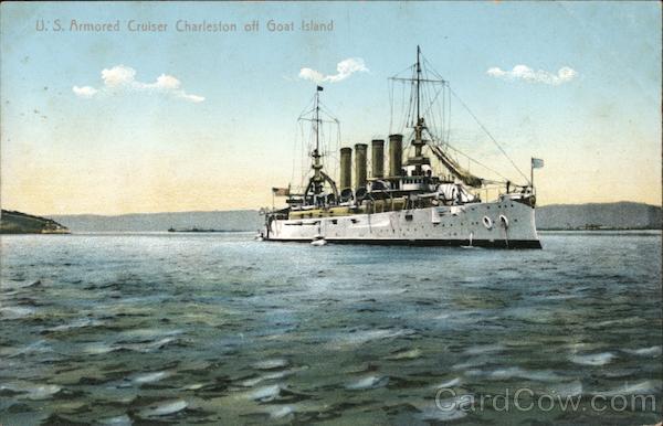 U. S. Armored Cruiser Charleston off Goat Island Great White Fleet