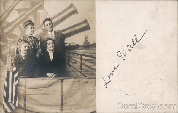 Family with Naval Ship Backdrop Great White Fleet