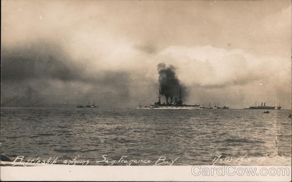 Battleship entering San Francisco Bay Great White Fleet