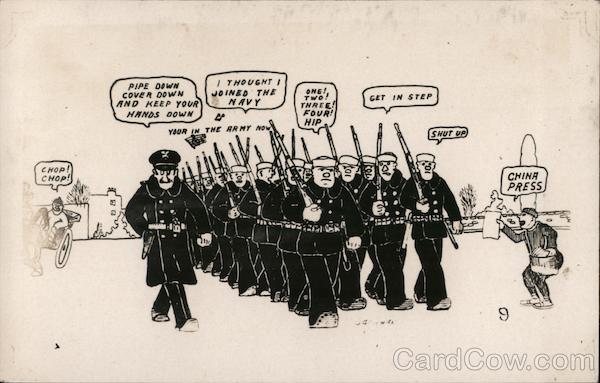 Comic: Military Men Parading Great White Fleet