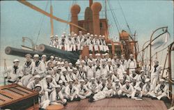 Crew on Deck of United States Warship Postcard