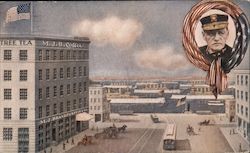 Street View with Trolley Cars Postcard