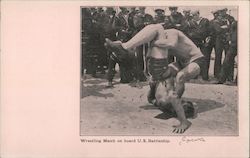 Wrestling on Board United States Warship Postcard