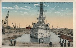 U.S. Battleship Entering the Largest Dry Dock in the World, Norfolk, Va. Great White Fleet Postcard Postcard Postcard
