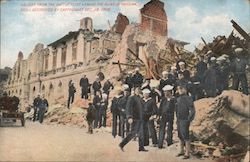 Sailors From the Battle Fleet Viewing the Ruins of Messina Sicily, Destroyed by Earthquake 1908 Postcard